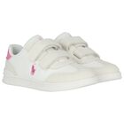 Girls White & Pink Logo Trainers , 1, hi-res