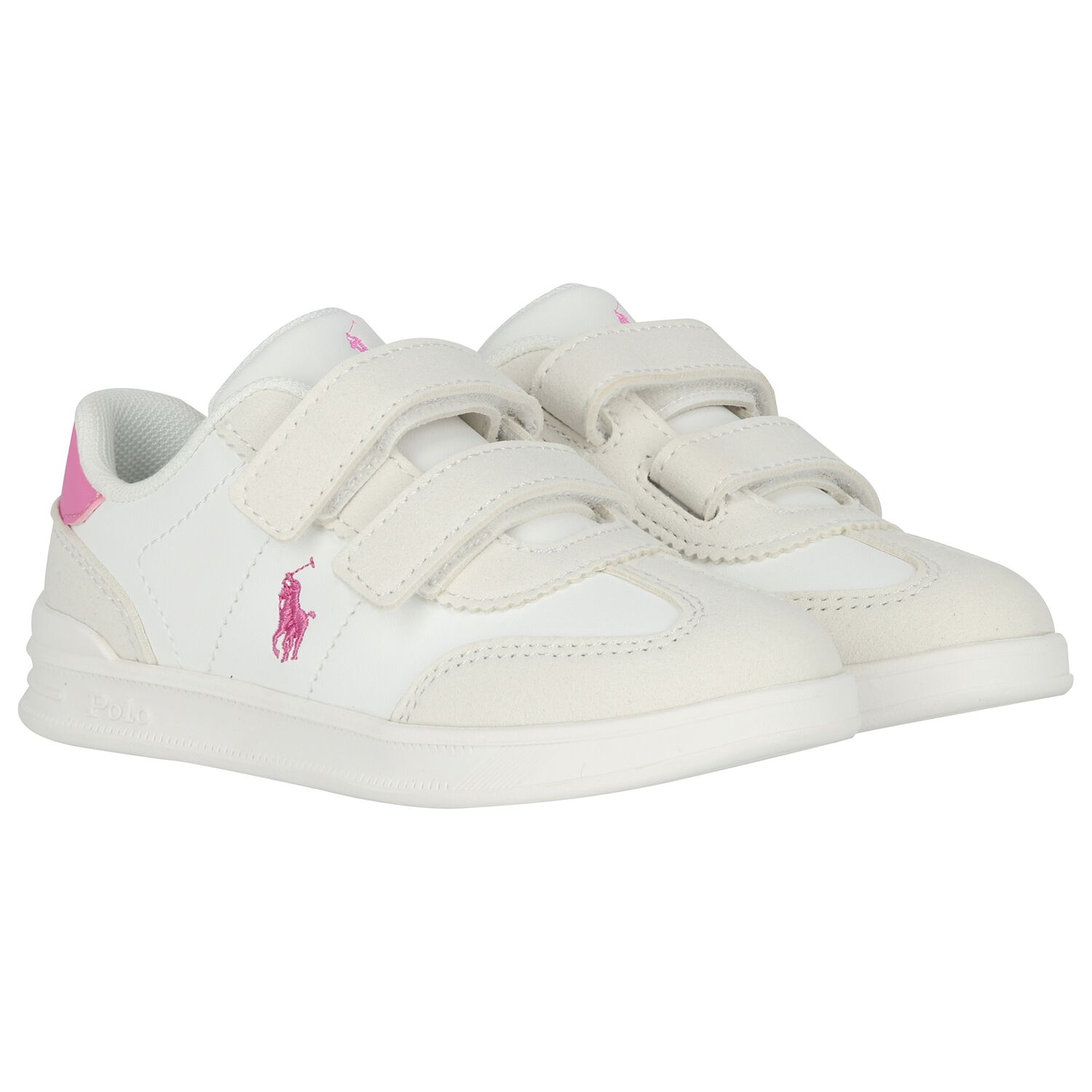 Girls White & Pink Logo Trainers , 1, hi-res