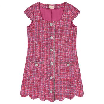 Girls Pink Tweed Diamante Dress