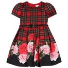Girls Red Tartan & Roses Dress, 1, hi-res