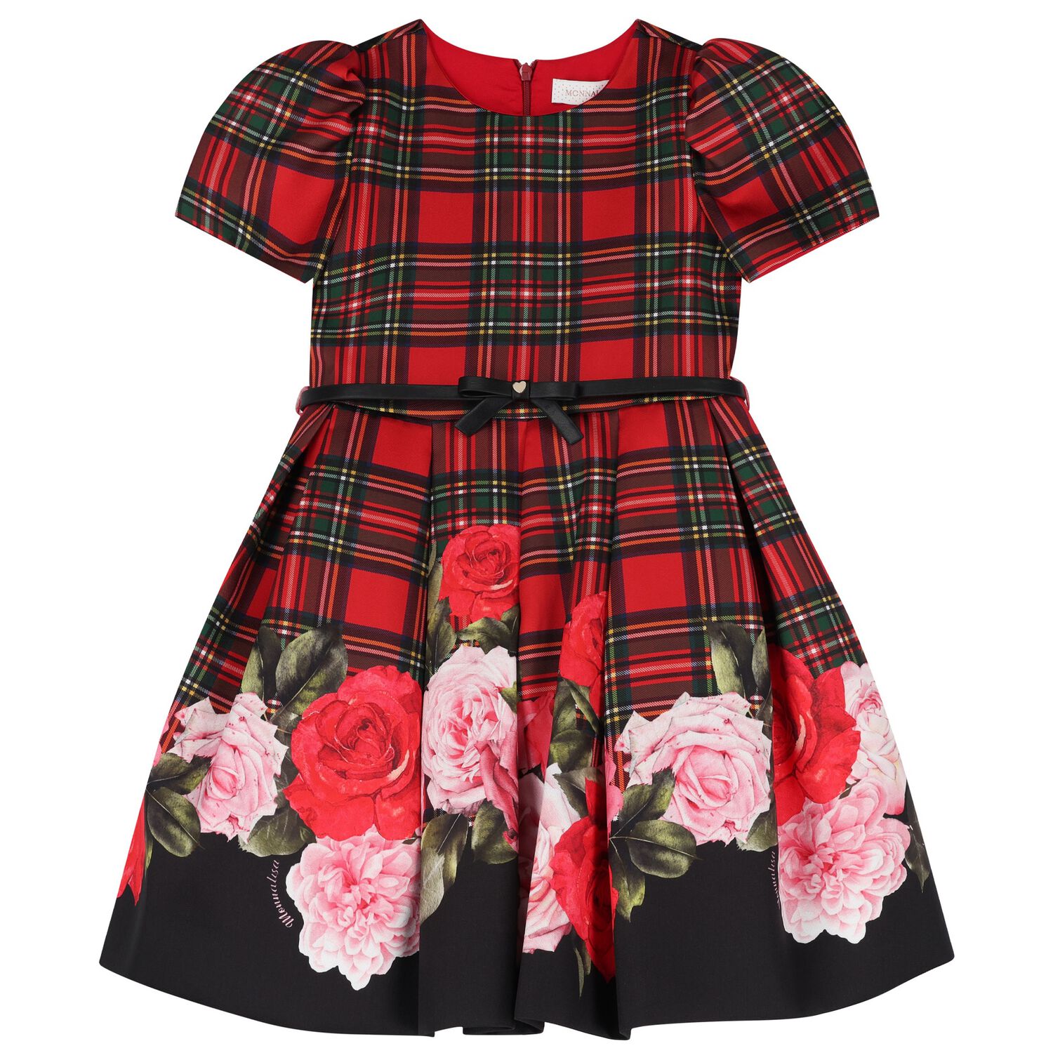 Girls Red Tartan & Roses Dress, 1, hi-res