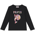 Girls Black Logo Long Sleeve Top, 2, hi-res
