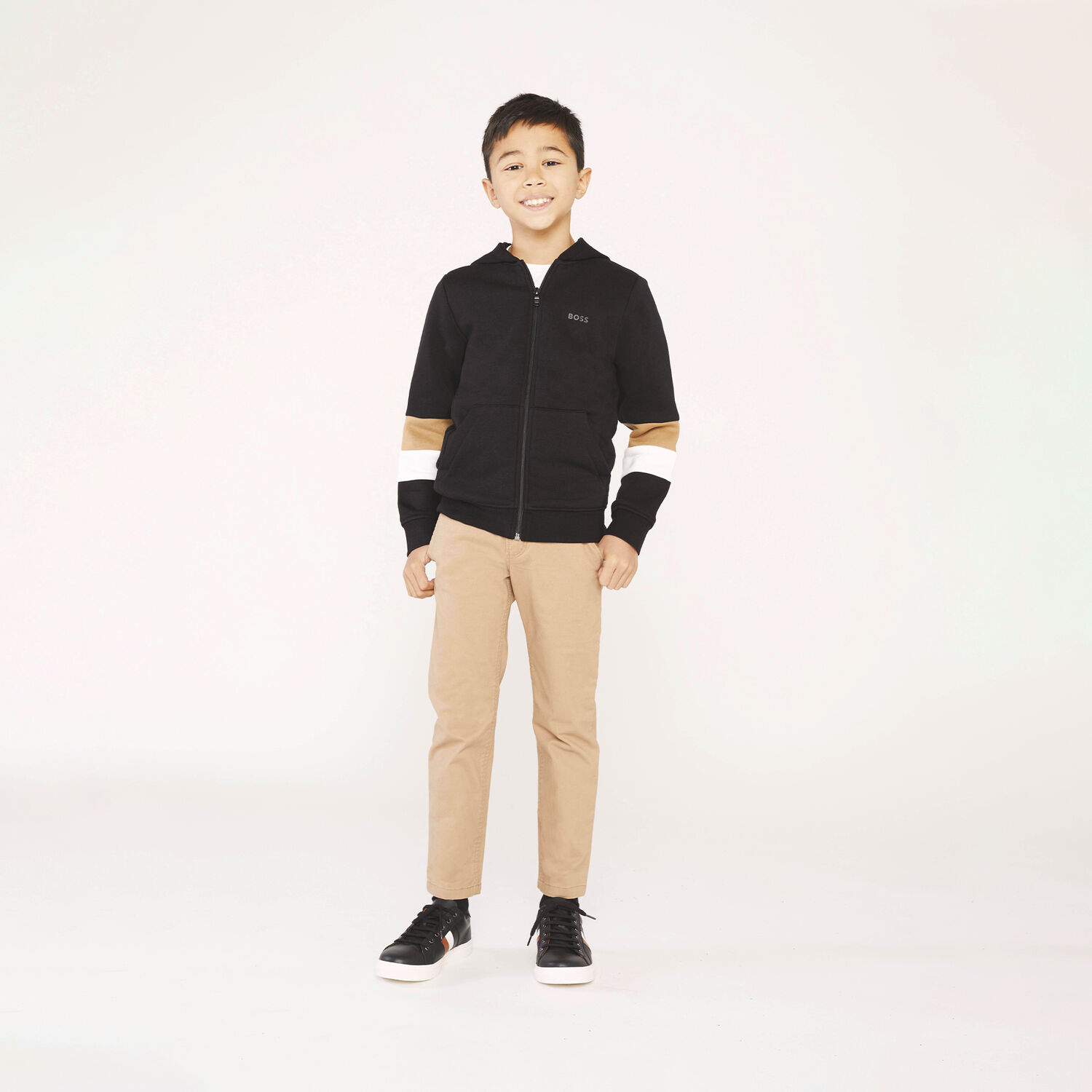 Boys Black Logo Zip Up Top, 1, hi-res