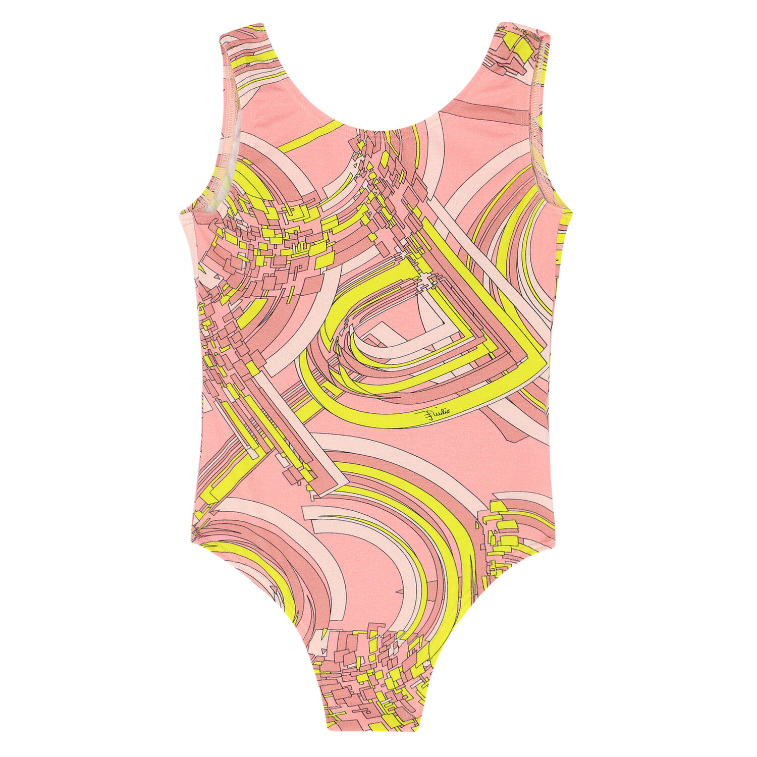 Girls Pink & Yellow Printed Swimsuit, 1, hi-res image number null