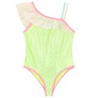 Girls Green Ruffled Swimsuit, 1, hi-res