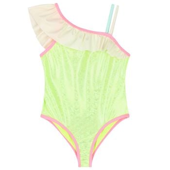 Girls Green Ruffled Swimsuit