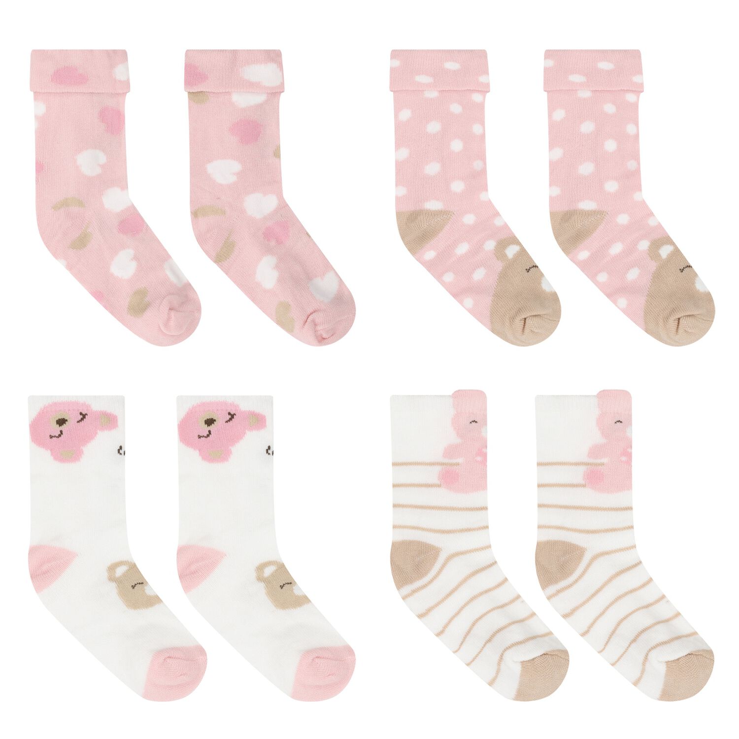 Baby Girls Pink & White Socks (4 Pack), 2, hi-res image number null