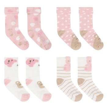 Baby Girls Pink & White Socks (4 Pack)