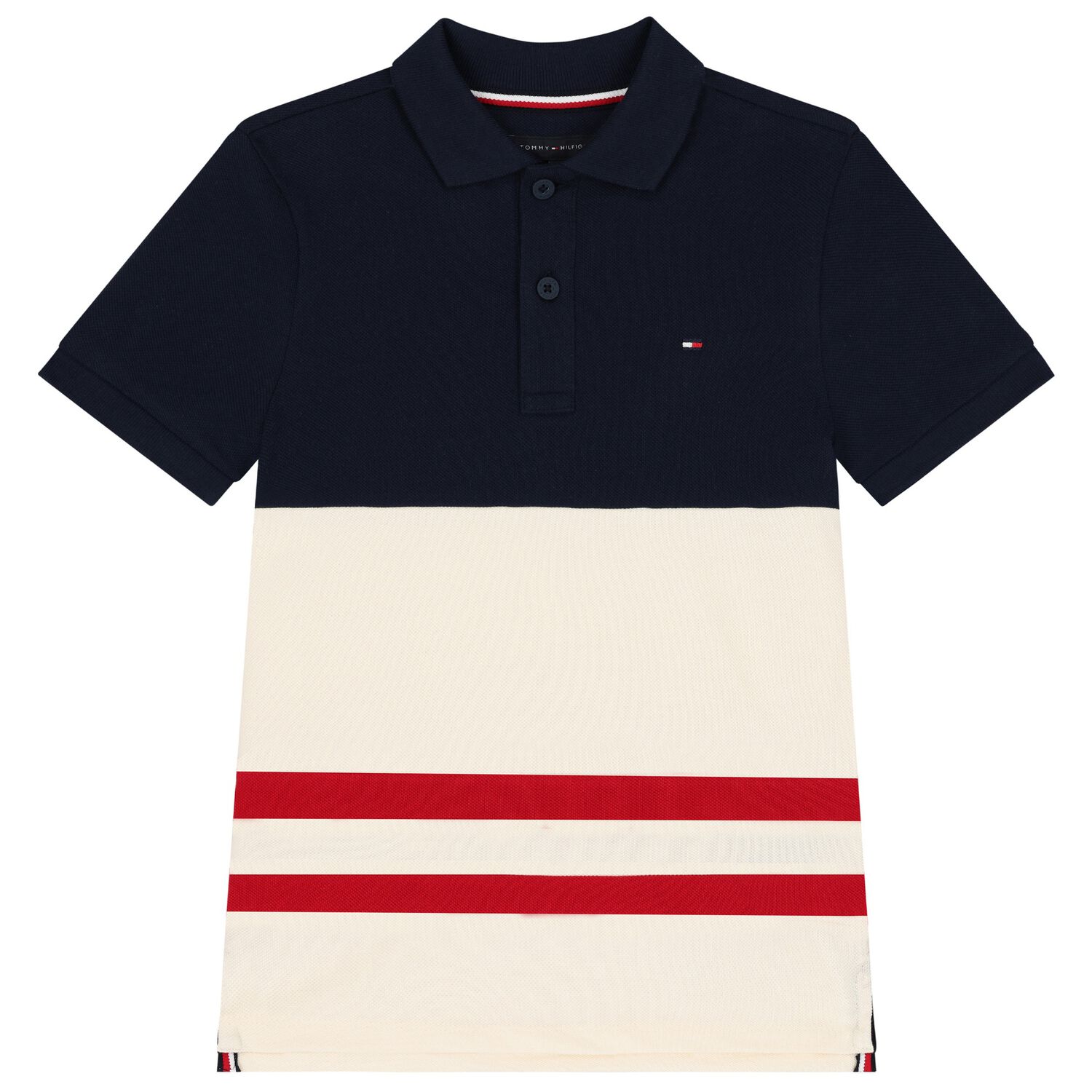Boys Navy Blue, Beige & Red Polo Shirt, 1, hi-res image number null
