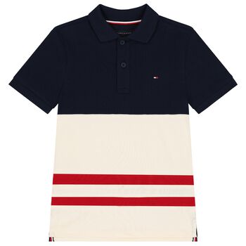 Boys Navy Blue, Beige & Red Polo Shirt