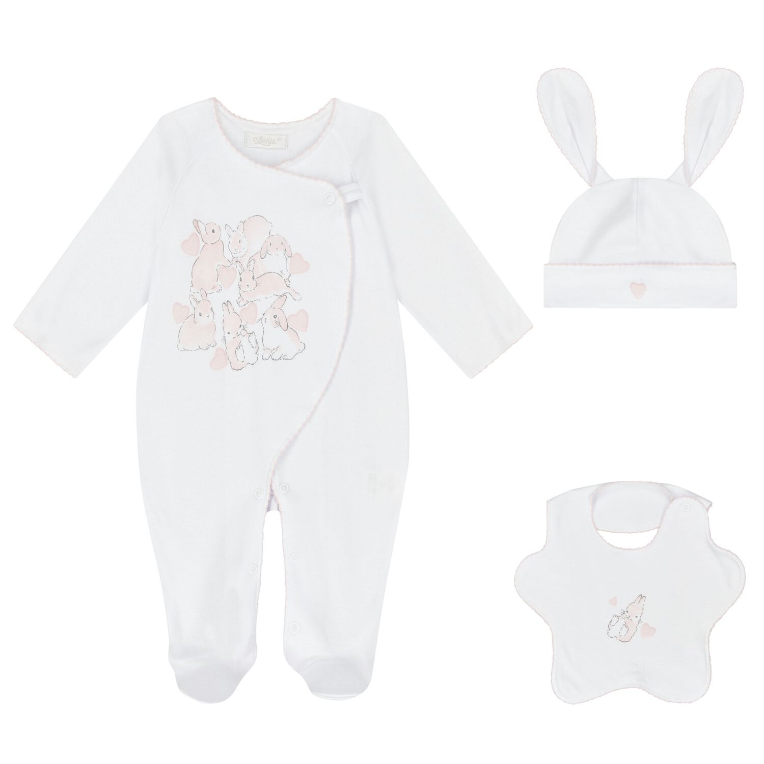 Baby Girls White & Pink Bunny Babygrow Gift Set, 1, hi-res image number null