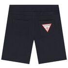 Boys White, Blue & Navy Blue Logo Shorts Set, 1, hi-res