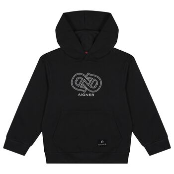 Boys Black Logo Hooded Top