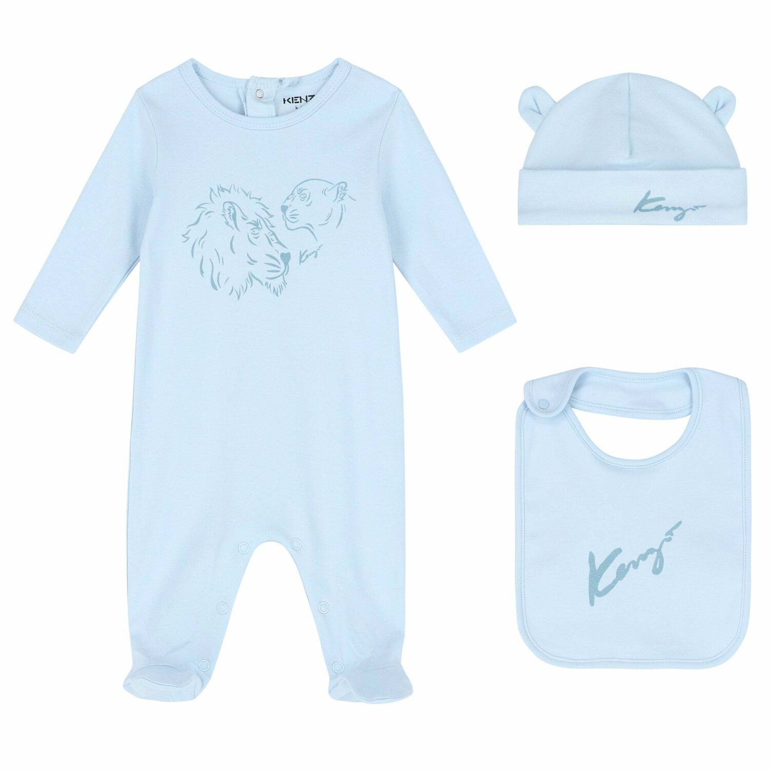 Boys Blue Logo Babygrow, Hat & Bib Gift Set, 1, hi-res