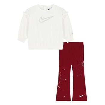 Younger Girls White & Burgundy Logo Leggings Set