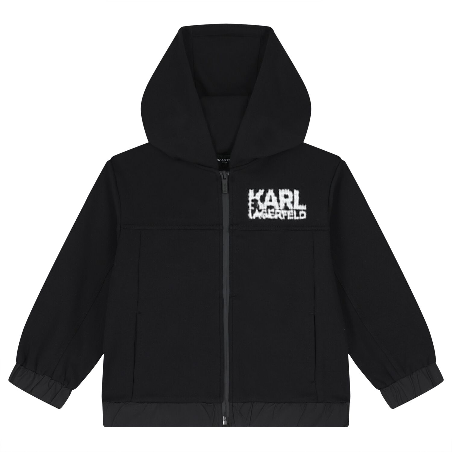 Boys Black Logo Hooded Zip Up Top, 1, hi-res