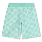 Boys Aqua & White Check Logo Shorts, 2, hi-res