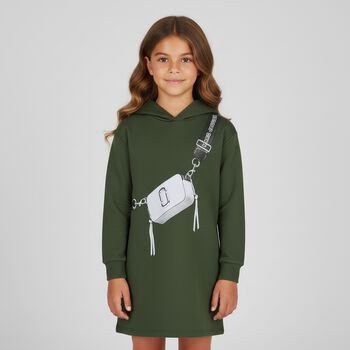 Girls Green Bag Hooded Dress