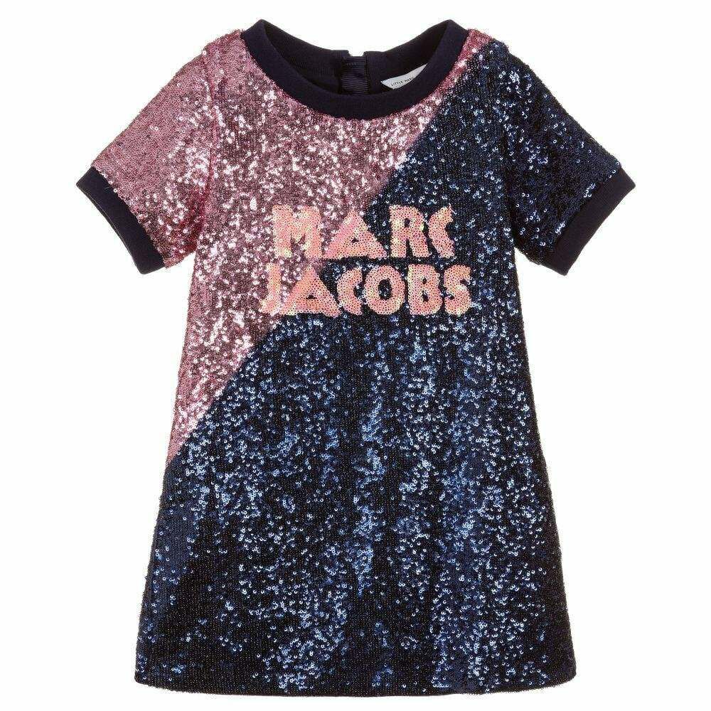 MARC JACOBS Girls Pink Blue Sequin Logo Dress Junior Couture UK