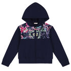 Girls Navy Blue Sequin Hooded Zip Up Top, 1, hi-res