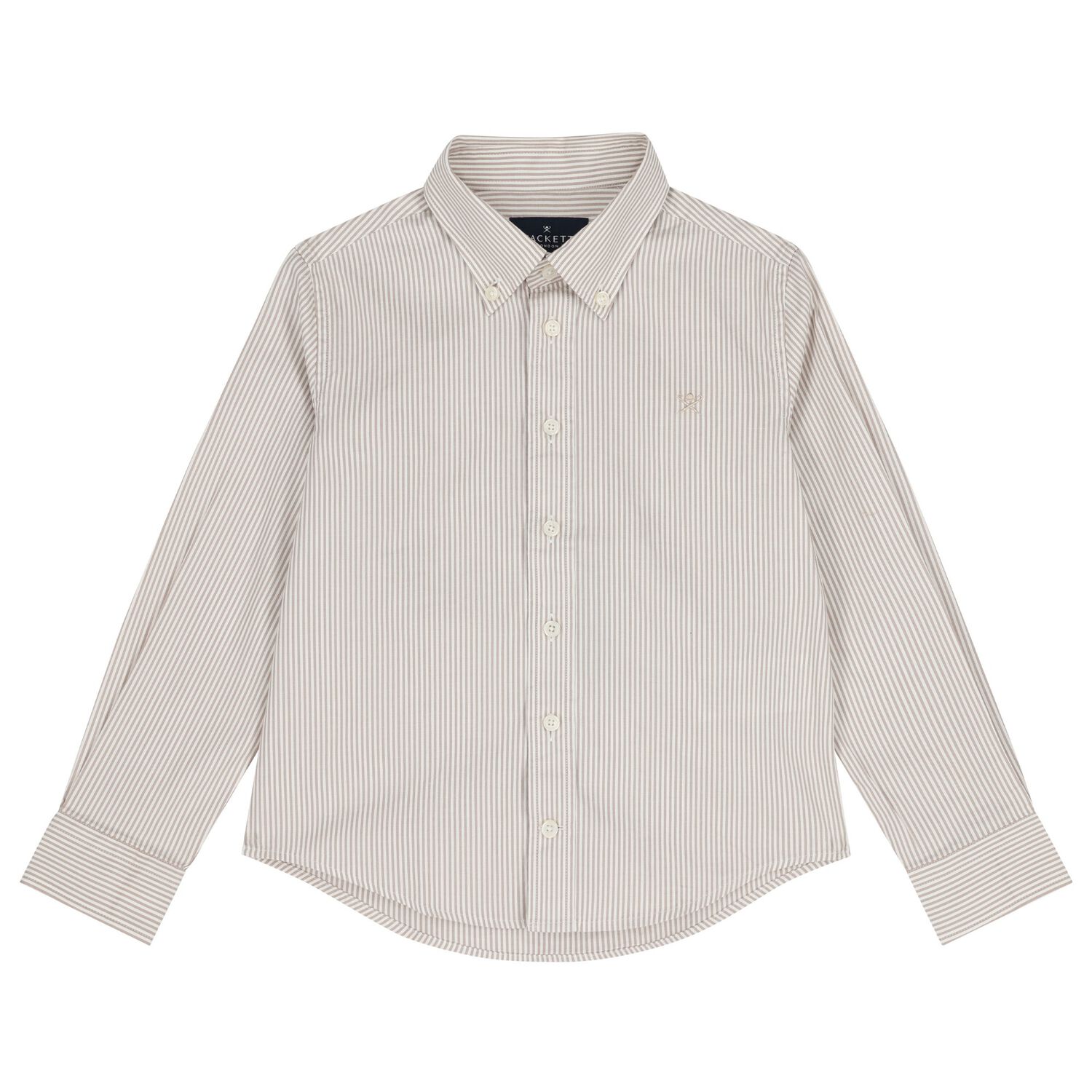 Boys Beige Logo Stripe Shirt, 1, hi-res