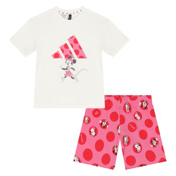 Younger Girls Ivory & Pink Disney Shorts Set