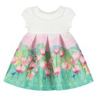 Younger Girls White, Pink & Green Floral Satin Dress, 1, hi-res