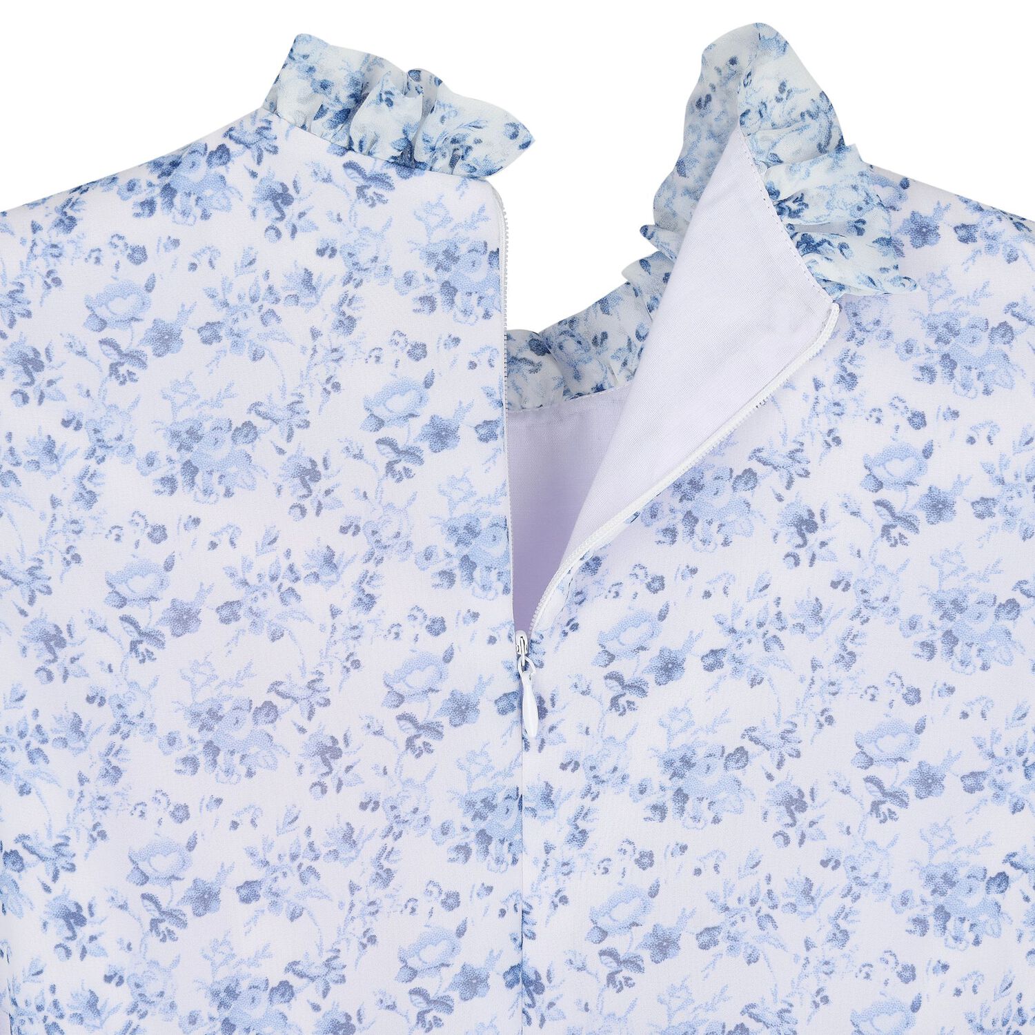 Girls Blue Floral Belted Dress, 2, hi-res
