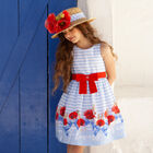 Girls Blue & White Striped Dress, 1, hi-res