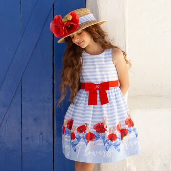 Girls Blue & White Striped Dress