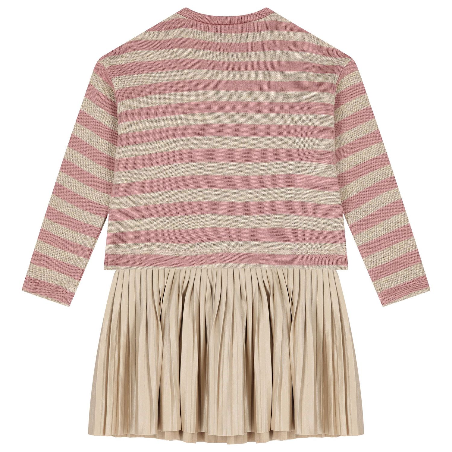 Girls Pink & Beige Striped Dress Set, 1, hi-res image number null