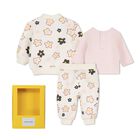 Younger Girls Ivory & Pink Daisy Logo Tracksuit Set, 1, hi-res