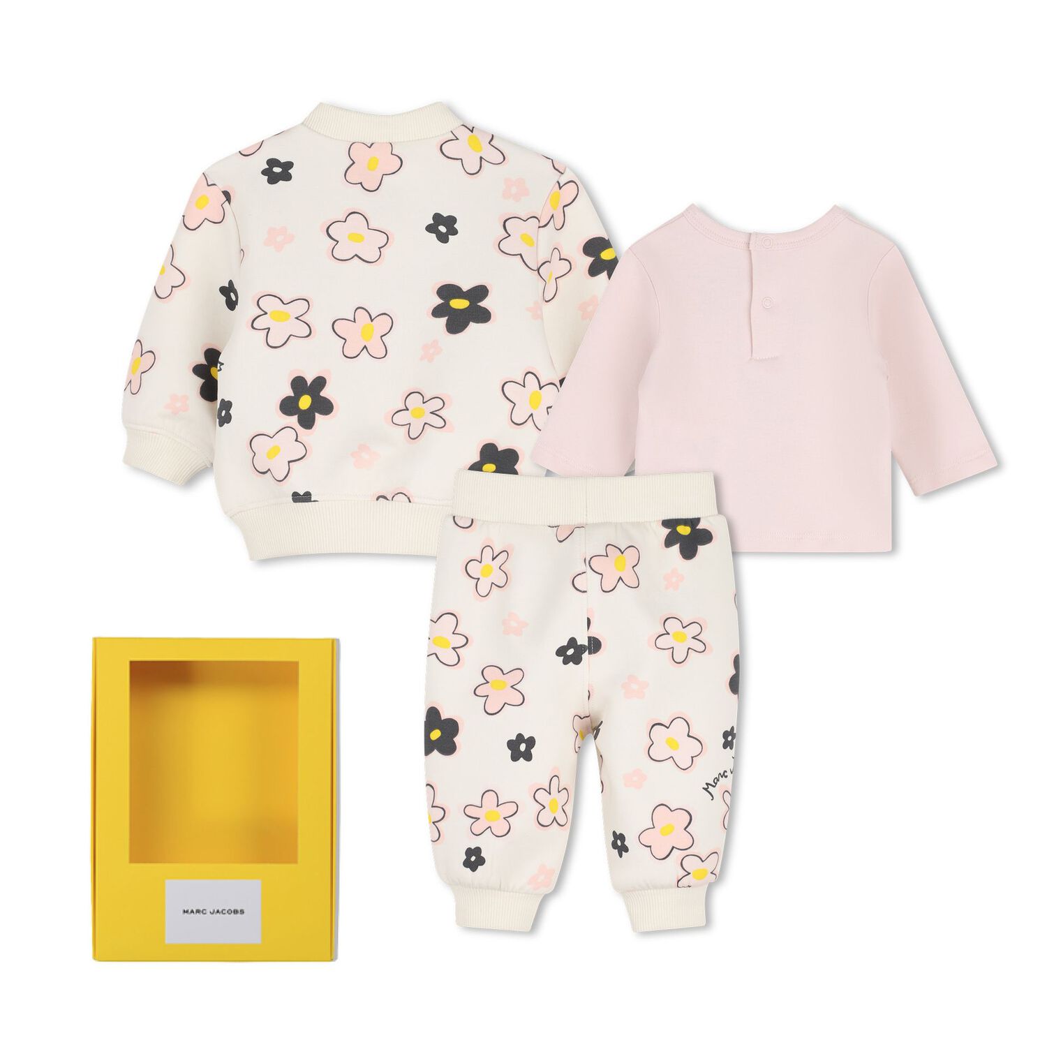 Younger Girls Ivory & Pink Daisy Logo Tracksuit Set, 1, hi-res