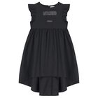Girls Black Rhinestone Logo Dress , 1, hi-res
