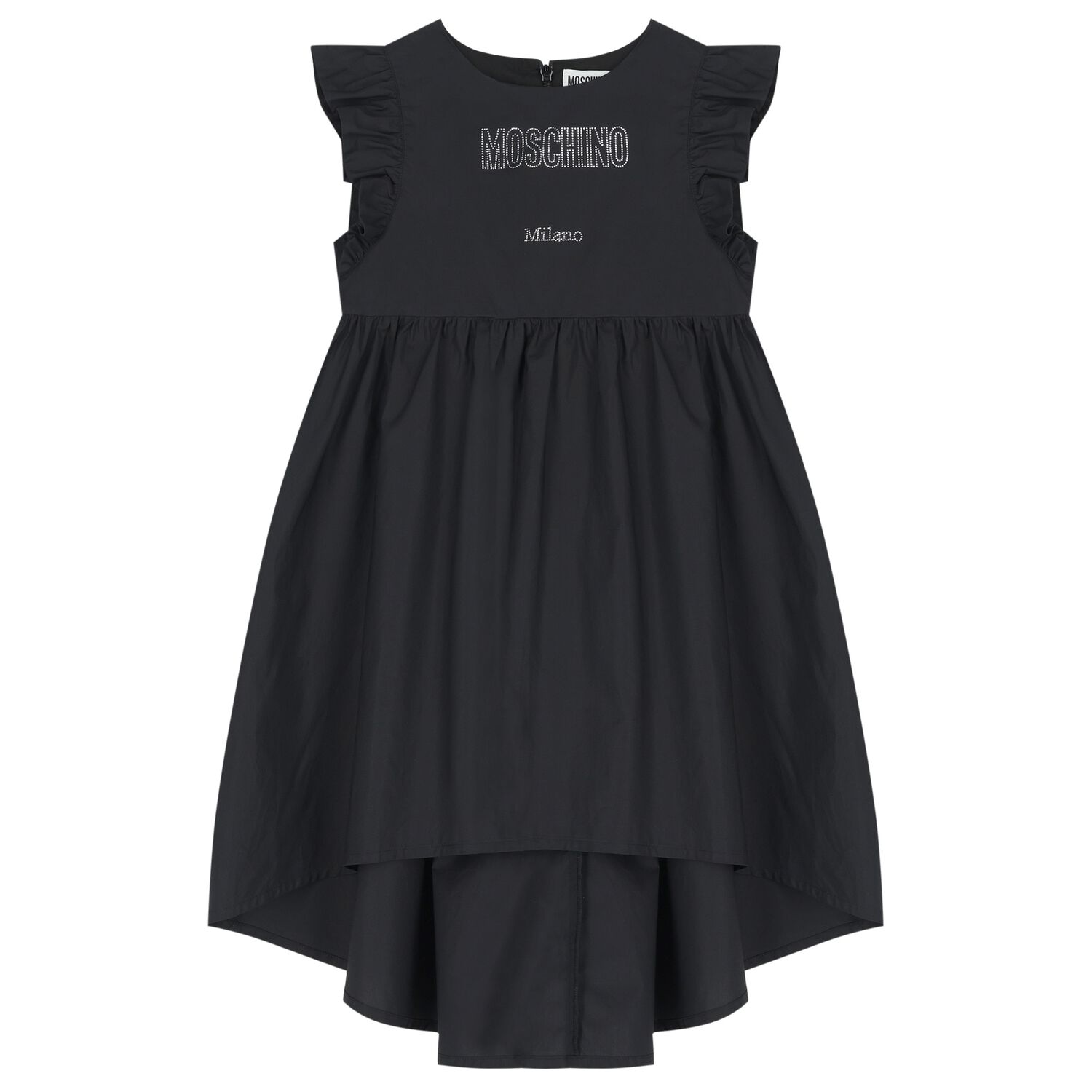 Girls Black Rhinestone Logo Dress , 1, hi-res