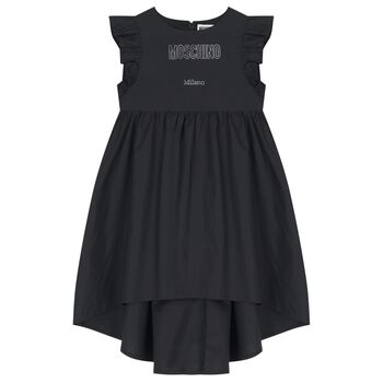 Girls Black Rhinestone Logo Dress 