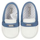 Baby Boys White & Navy Pre-Walker Moccasins, 2, hi-res