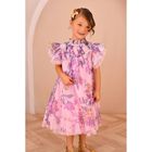 Girls Pink & Purple Floral Tulle Dress, 1, hi-res
