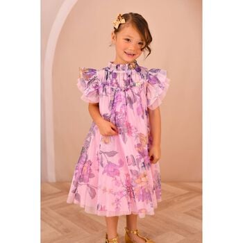 Girls Pink & Purple Floral Tulle Dress