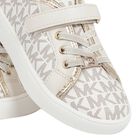 Girls Ivory & Gold Logo Trainers, 1, hi-res
