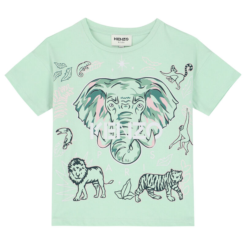 Girls Green Elephant Logo T-Shirt, 1, hi-res image number null