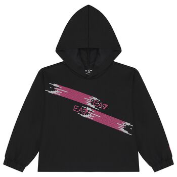 Girls Black Logo Hooded Top