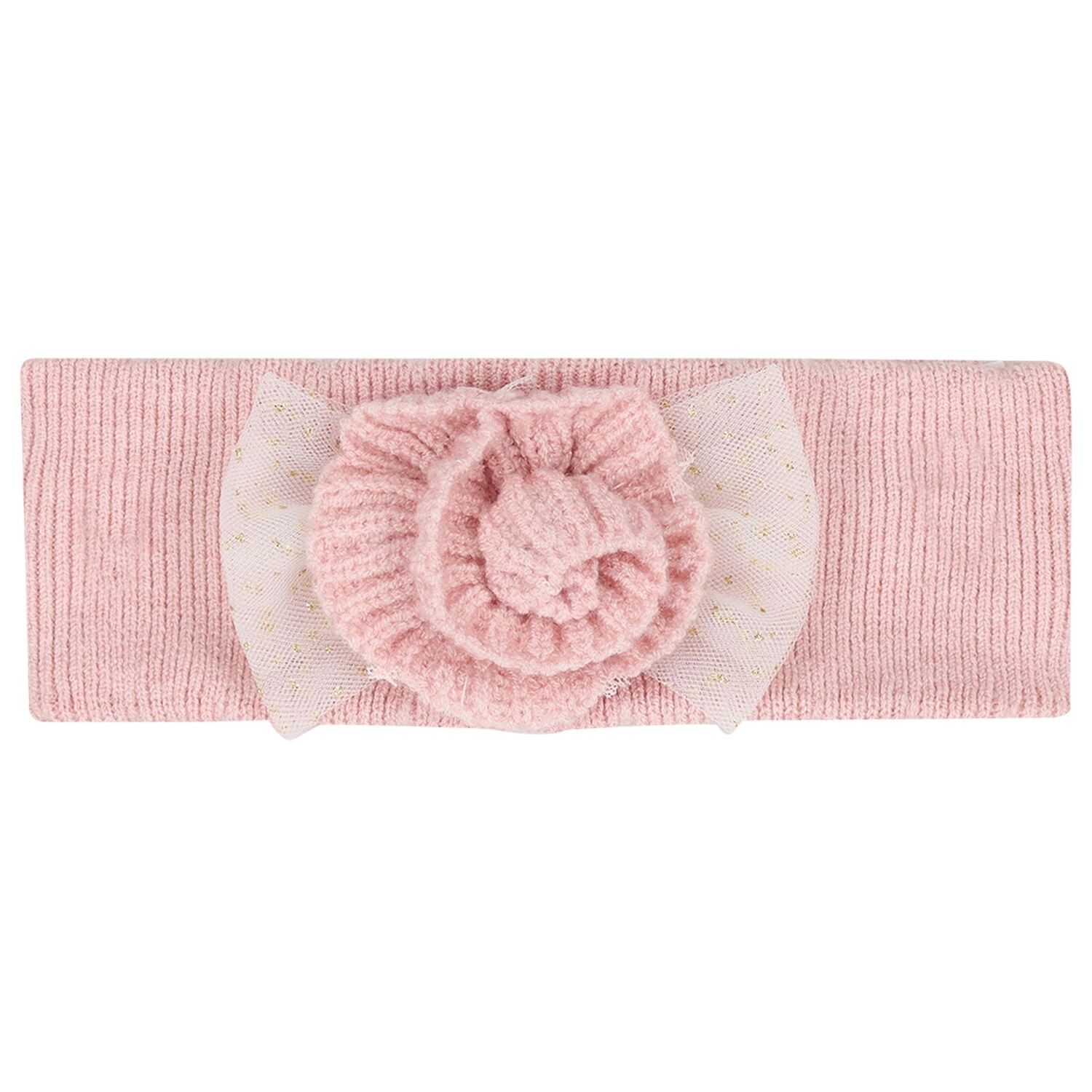 Baby Girls Pink Flower Knitted Headband, 1, hi-res