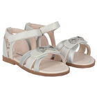 Younger Girls Silver Diamante Bow Sandals, 1, hi-res