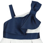 Girls White & Navy Blue Striped Satin Dress, 1, hi-res