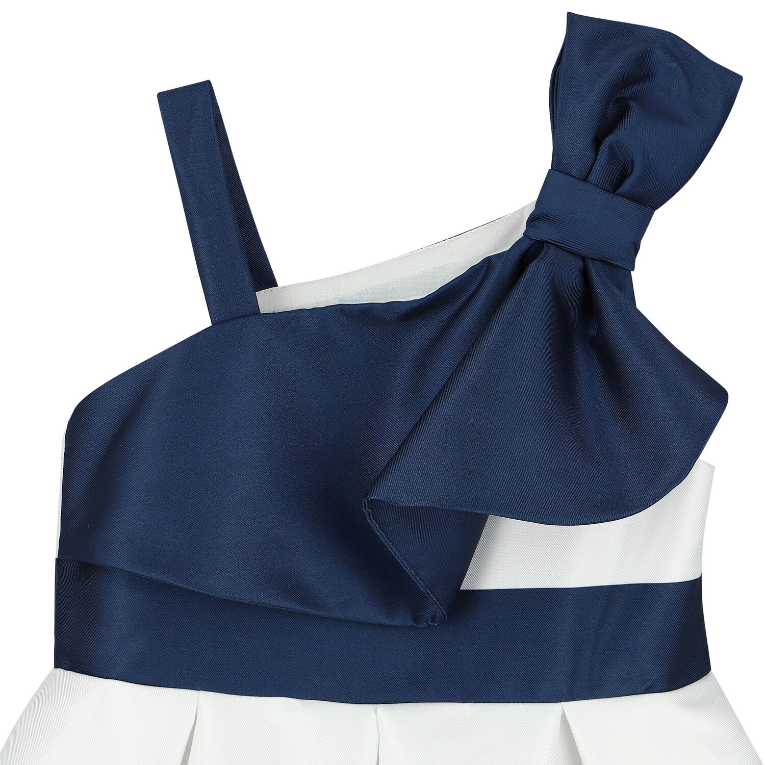 Girls White & Navy Blue Striped Satin Dress, 1, hi-res image number null
