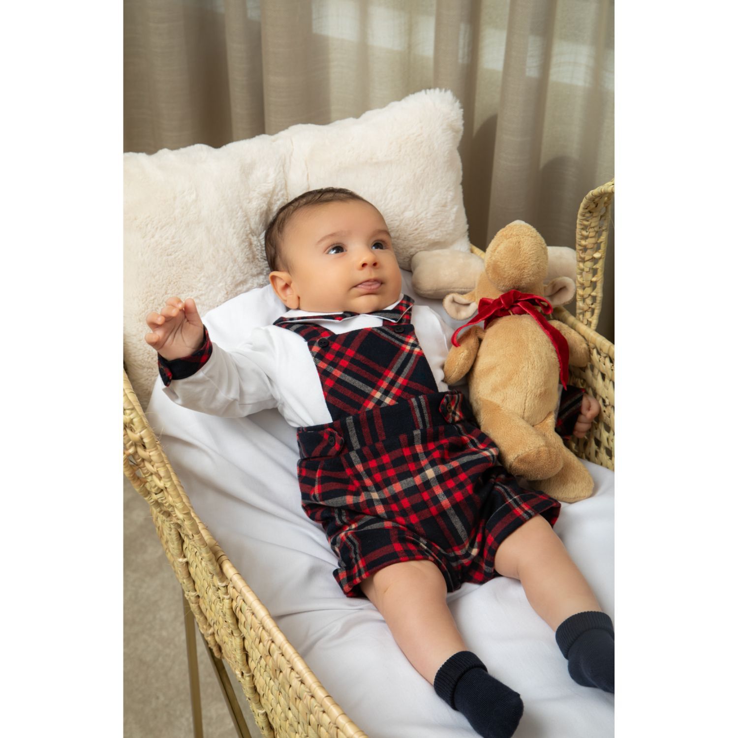 Patachou Baby Boys White Red Tartan Romper Junior Couture UK