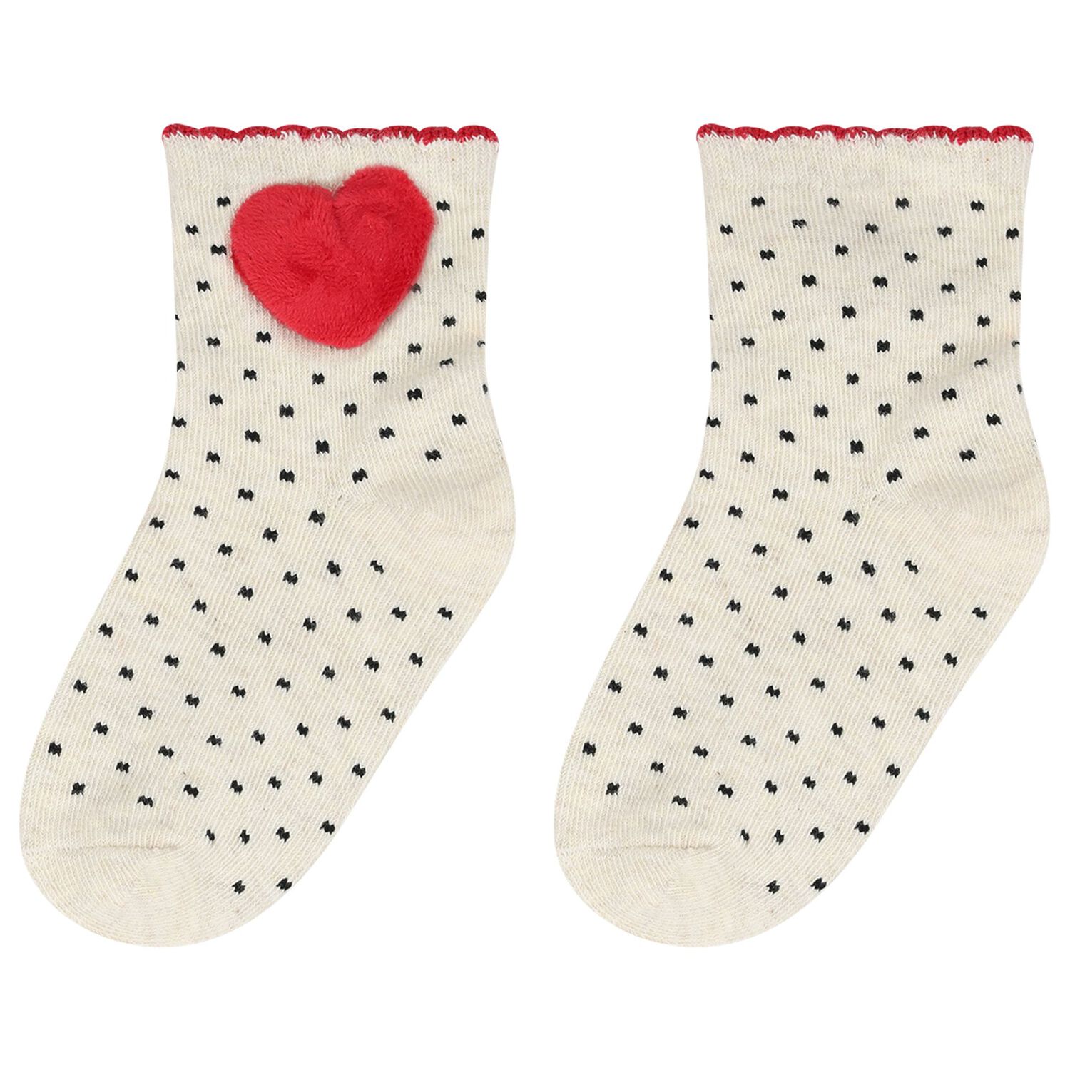 Younger Girls Red & Ivory Heart Socks ( 3 Pack ), 2, hi-res