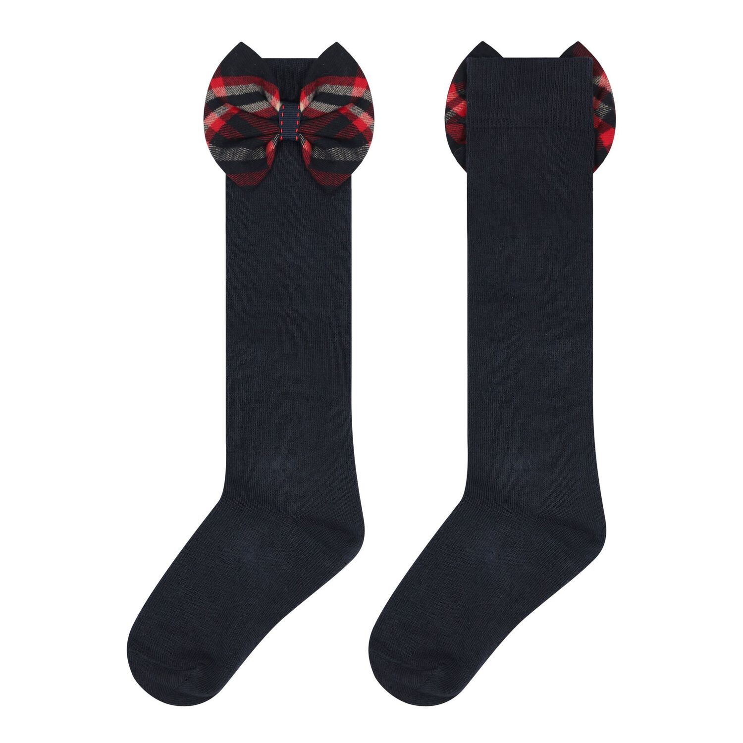 Girls Navy Blue Tartan Socks, 1, hi-res