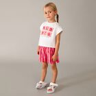 Girls White & Pink Striped Shorts Set, 1, hi-res